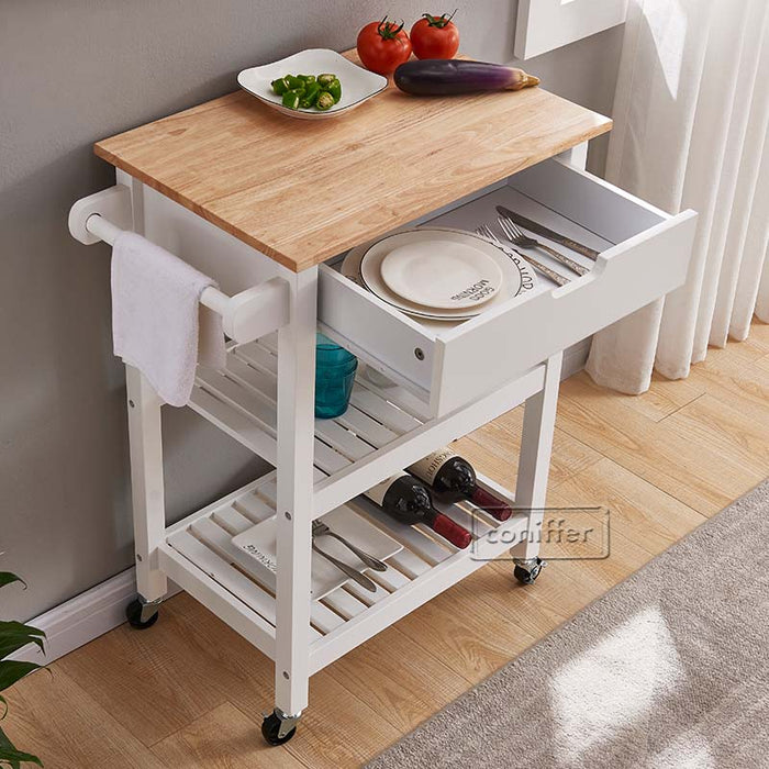 conifferism Small White Kitchen Island Microwave Rolling Cart on Wheels White with Storage for Dining Room Kitchens