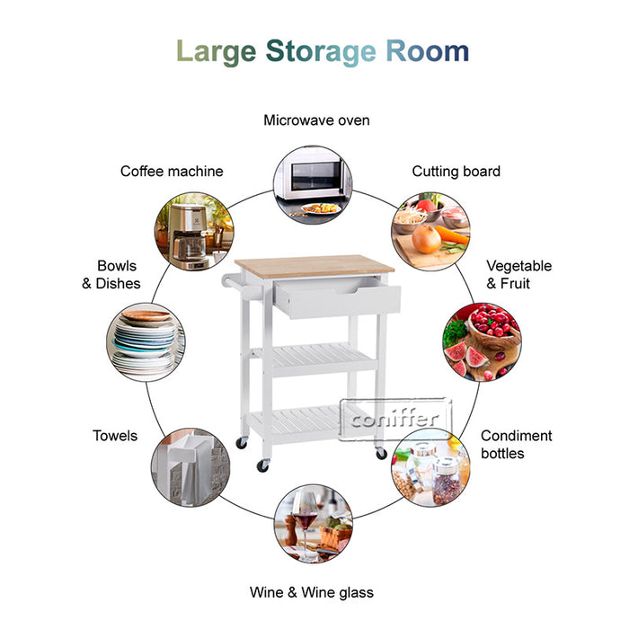 conifferism Small White Kitchen Island Microwave Rolling Cart on Wheels White with Storage for Dining Room Kitchens