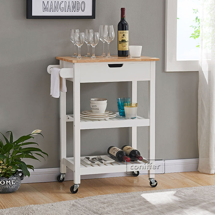 conifferism Small White Kitchen Island Microwave Rolling Cart on Wheels White with Storage for Dining Room Kitchens