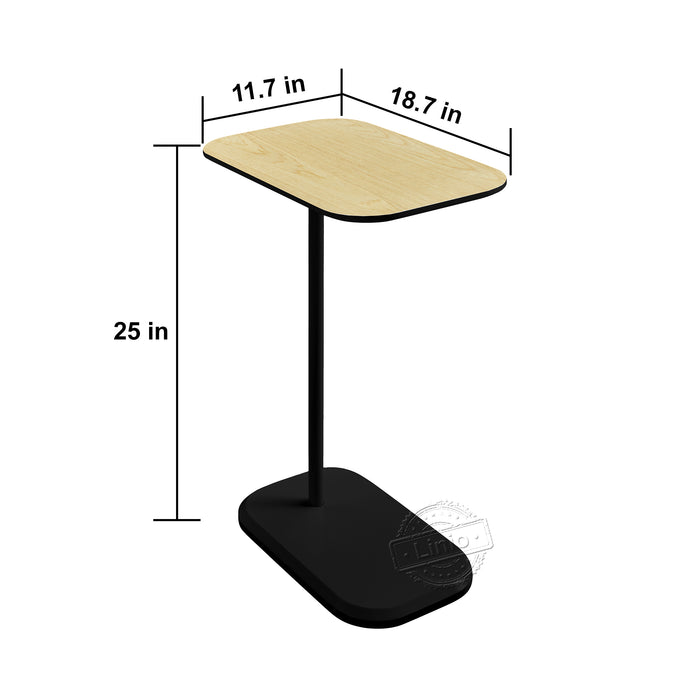 WOODEEM C Shaped End Table, Side Table for Couch and Bed with Metal Frame, Small C Table for Small Spaces, Living Room, Bedroom, LIGHT OAK