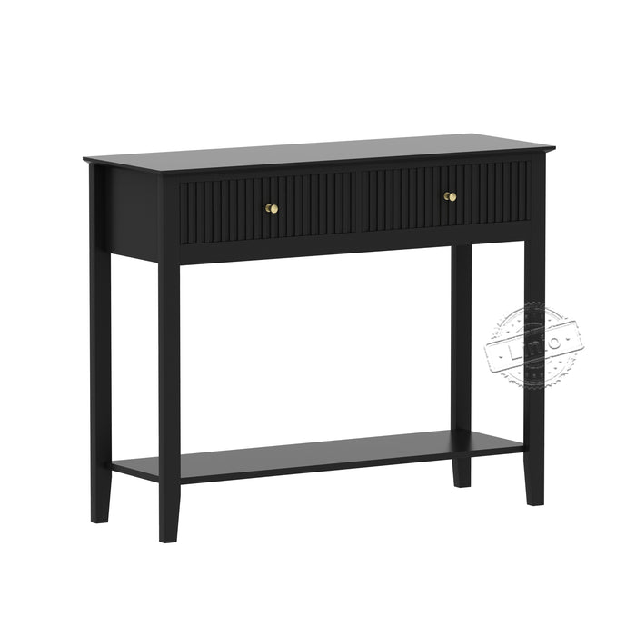 conifferism 39" Fluted Drawer Black Console Table with Shelf, Hallway Table