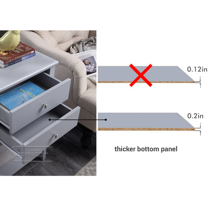 conifferism Chloe Contemporary Grey Nightstand with 2 Drawers Large 28" End Tables Living Room