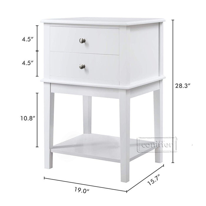 conifferism Chloe Modern Large White Nightstand with 2 Drawers Taller 28" Bedroom Sofa Side End Tables Living Room