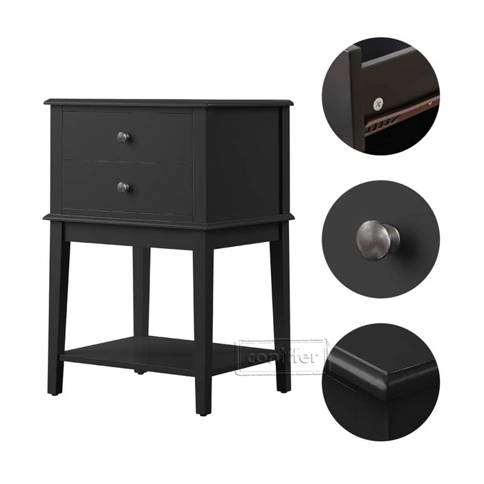 conifferism Chloe Black Modern Nightstands with Drawers 28" Large Sofa Side End Table Living Room