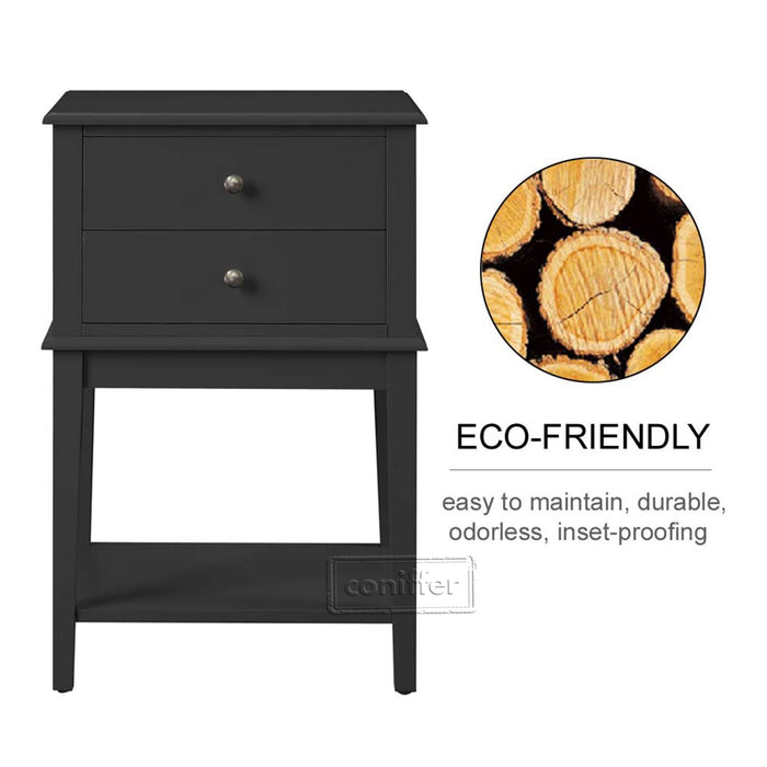 conifferism Chloe Black Modern Nightstands with Drawers 28" Large Sofa Side End Table Living Room