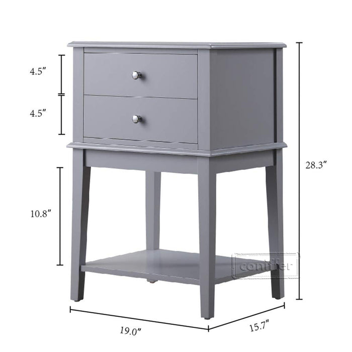 conifferism Chloe Contemporary Grey Nightstand with 2 Drawers Large 28" End Tables Living Room