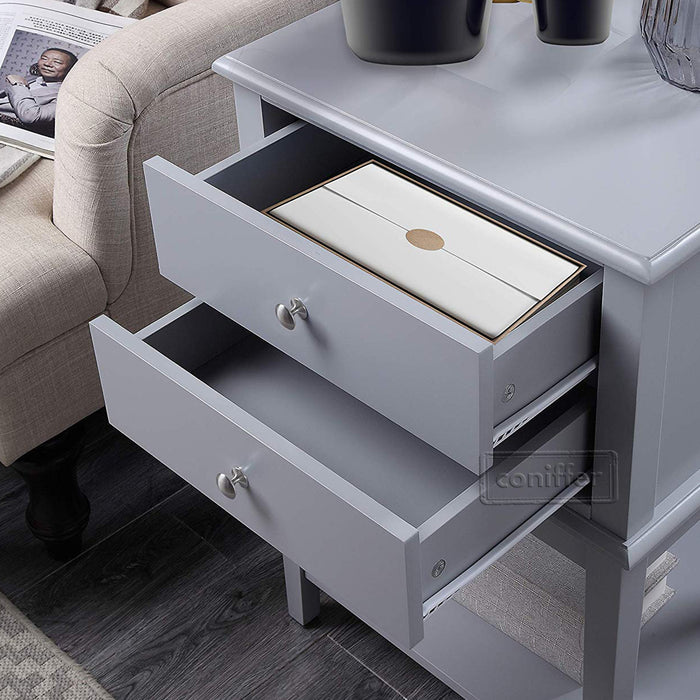 conifferism Chloe Contemporary Grey Nightstand with 2 Drawers Large 28" End Tables Living Room