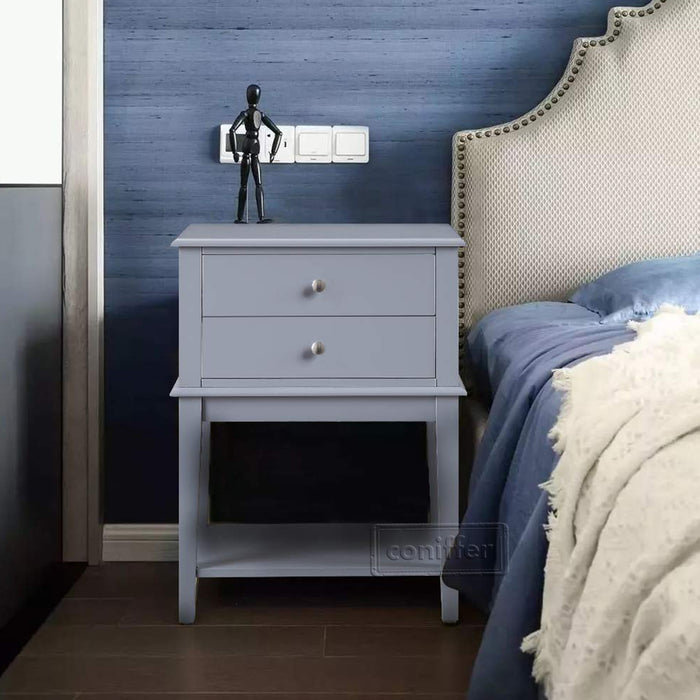 conifferism Chloe Contemporary Grey Nightstand with 2 Drawers Large 28" End Tables Living Room