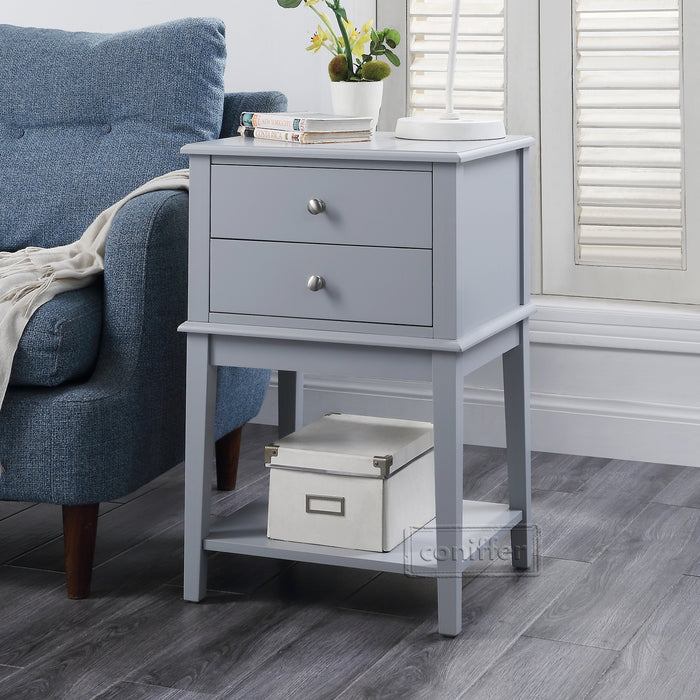 conifferism Chloe Contemporary Grey Nightstand with 2 Drawers Large 28" End Tables Living Room