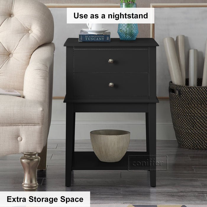 conifferism Chloe Black Modern Nightstands with Drawers 28" Large Sofa Side End Table Living Room