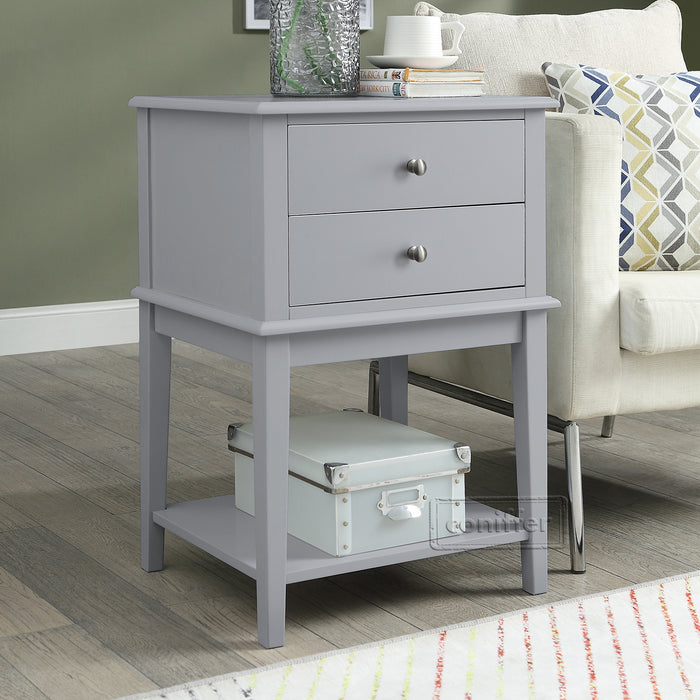 conifferism Chloe Contemporary Grey Nightstand with 2 Drawers Large 28" End Tables Living Room