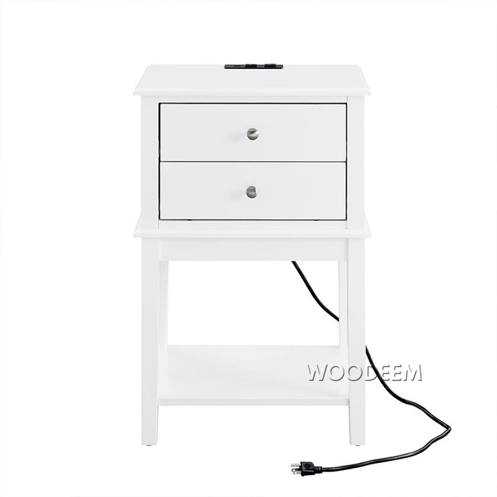 conifferism White Nightstand with Charging Station and USB Ports