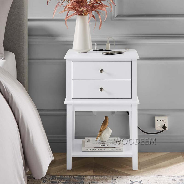 conifferism White Nightstand with Charging Station and USB Ports