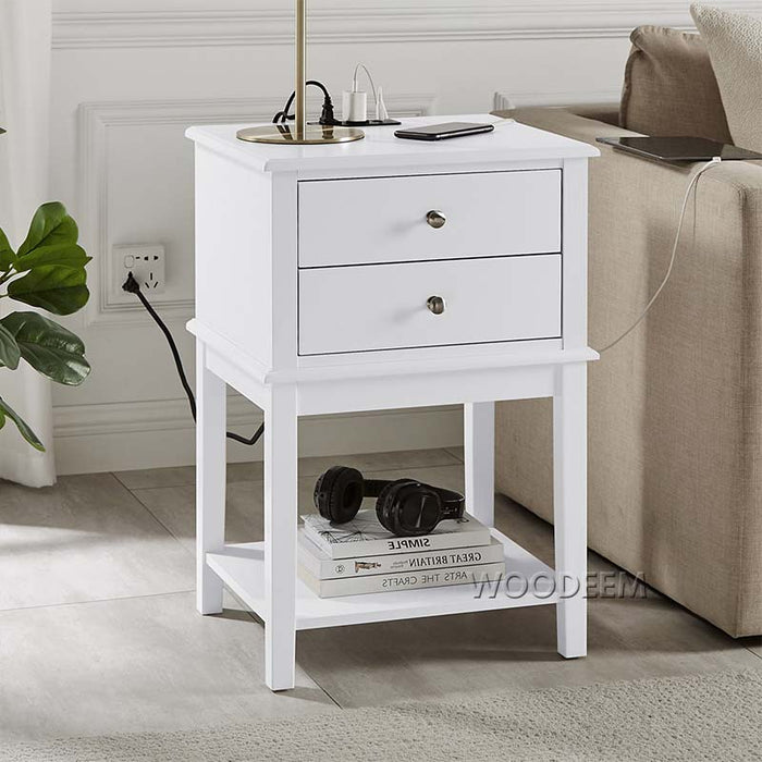 conifferism White Nightstand with Charging Station and USB Ports