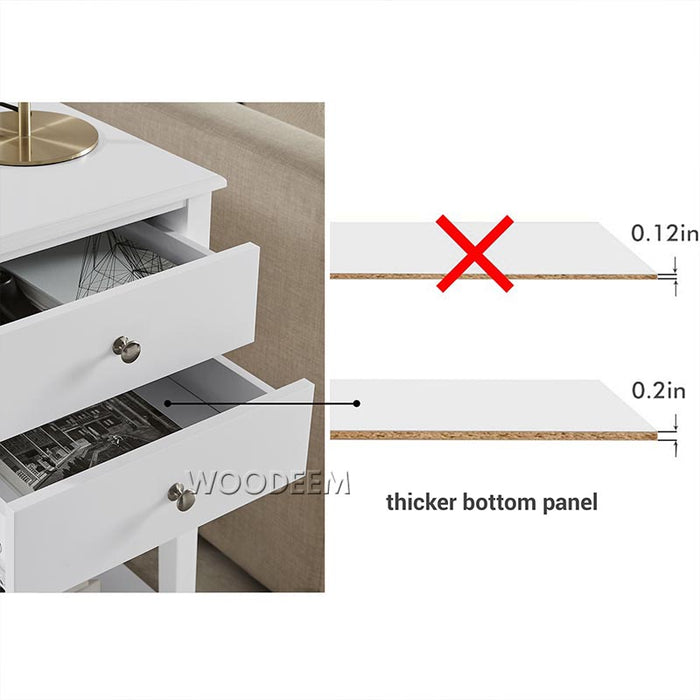 conifferism White Nightstand with Charging Station and USB Ports