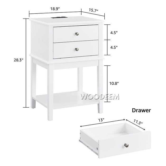 conifferism White Nightstand with Charging Station and USB Ports