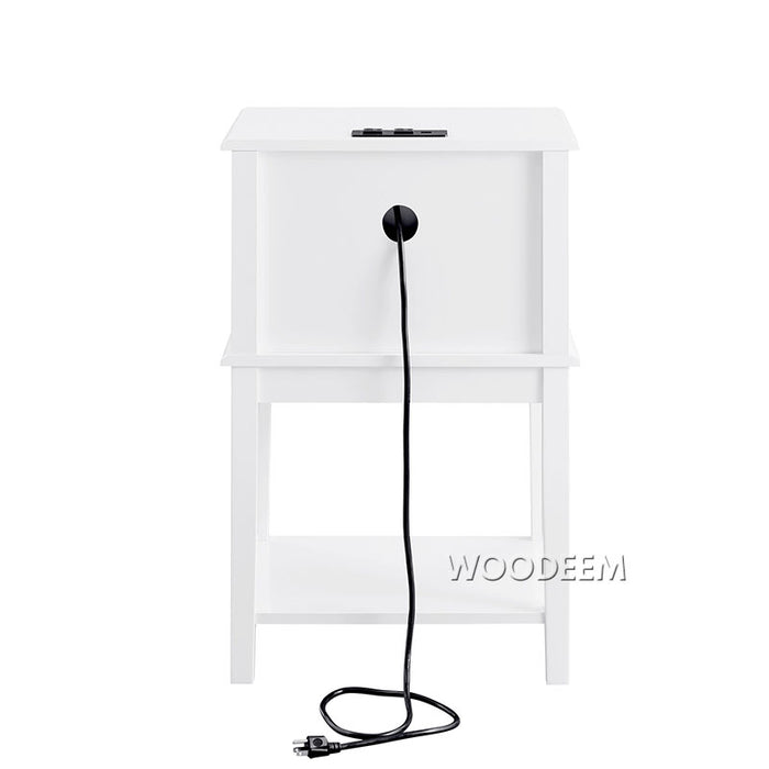 conifferism White Nightstand with Charging Station and USB Ports