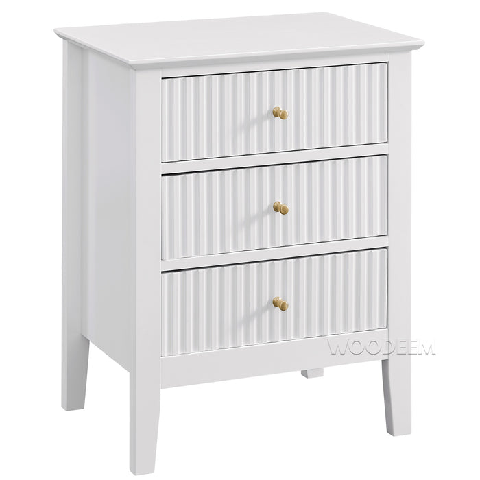 conifferism Fluted Drawer Nightstand 3 Drawers, White Bedside Table Living Room Bedroom