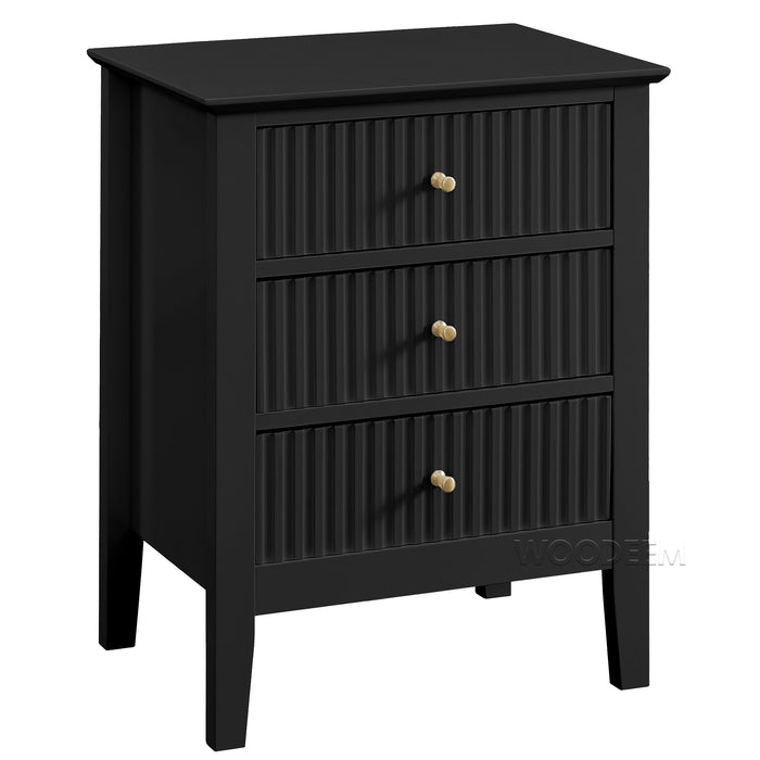 conifferism Fluted Drawer Nightstand 3 Drawers, Black Bedside Table Living Room Bedroom