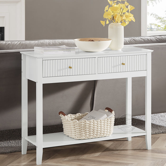 conifferism 39" Fluted Drawer White Console Table with Shelf, Hallway Table