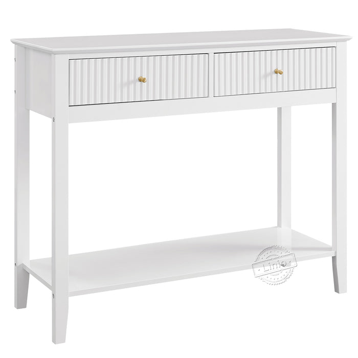 conifferism 39" Fluted Drawer White Console Table with Shelf, Hallway Table