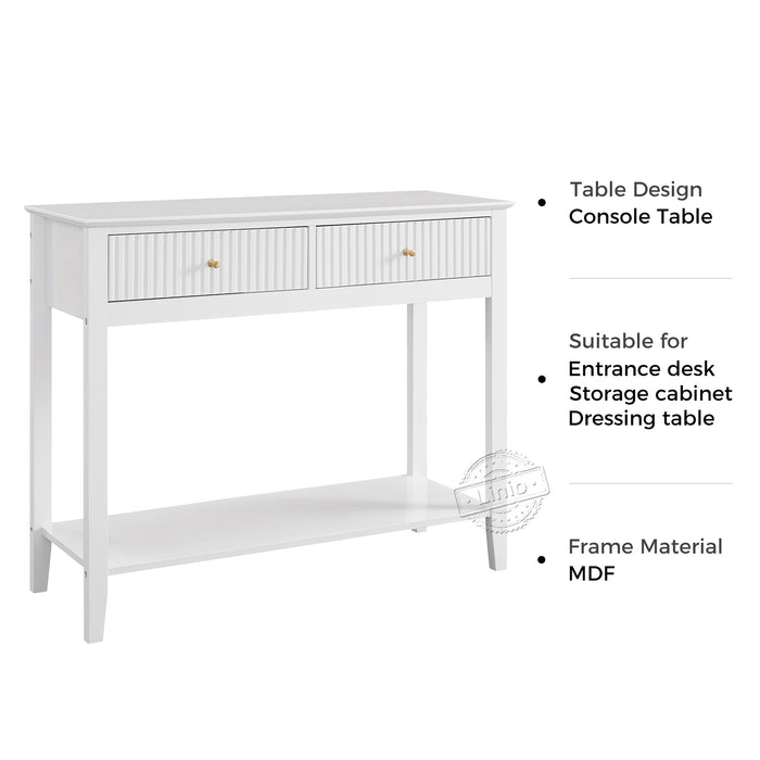 conifferism 39" Fluted Drawer White Console Table with Shelf, Hallway Table