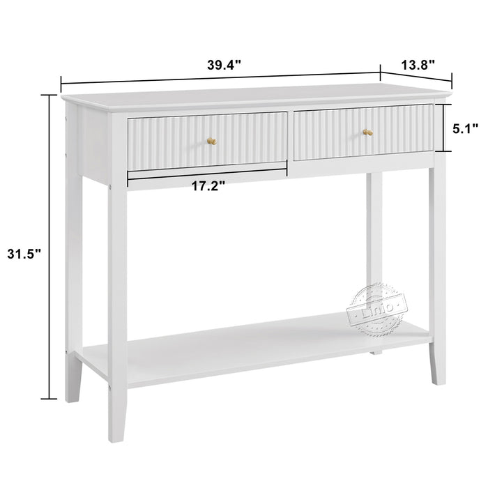 conifferism 39" Fluted Drawer White Console Table with Shelf, Hallway Table