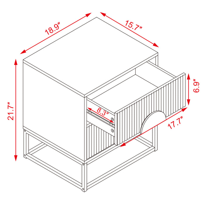 conifferism White Nightstand with 2 Fluted Drawer for Living Room Bedroom