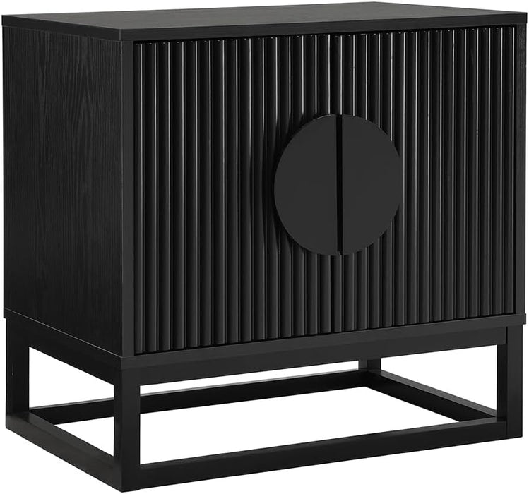 conifferism Modern Black Night Stand 24" Wide with Solid Wood Doors, Bedroom Nightstand 24" Tall Bedside Tables, Mid Century Vintage Fluted Sofa End Side Table Living Room