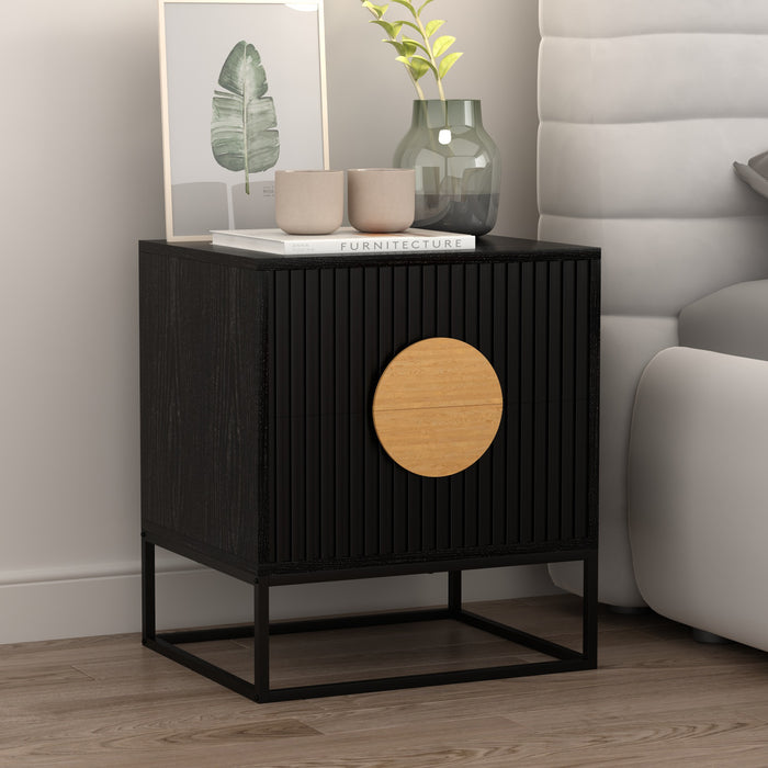 conifferism Black Nightstand with 2 Fluted Drawer for Living Room Bedroom