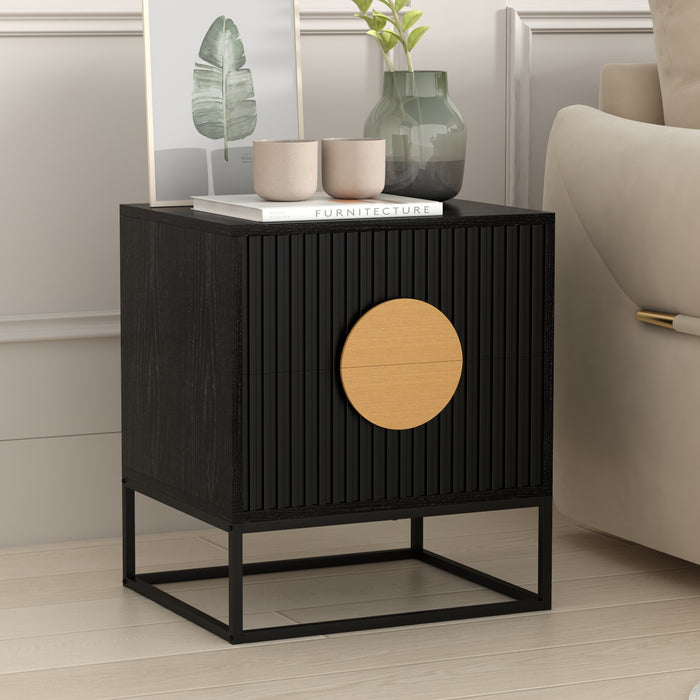 conifferism Black Nightstand with 2 Fluted Drawer for Living Room Bedroom