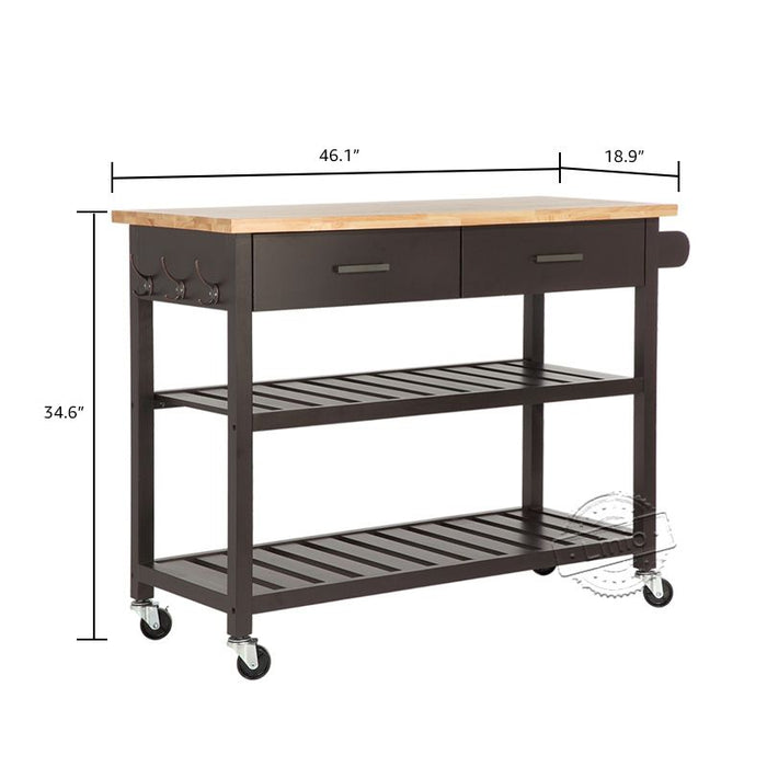 WOODEEM Two-Tier Open Shelf microwave cart, Towel Rack, Serve Kitchen Island on Wheels, kitchen furniture, Black