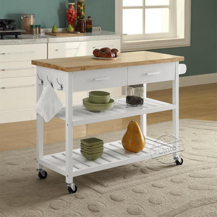 WOODEEM Two-Tier Open Shelf microwave cart, Towel Rack, Serve Kitchen Island on Wheels, kitchen furniture