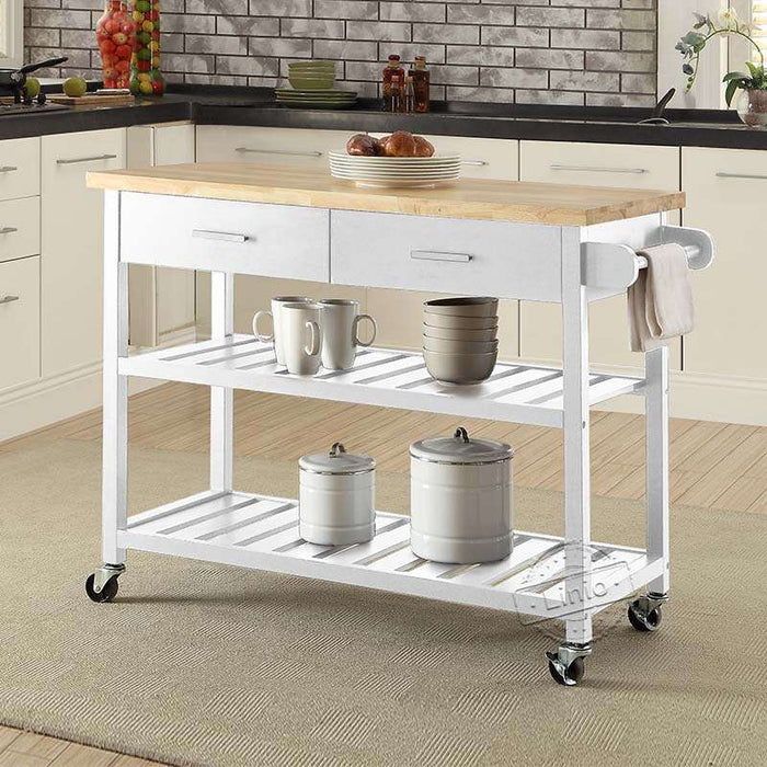 WOODEEM Two-Tier Open Shelf microwave cart, Towel Rack, Serve Kitchen Island on Wheels, kitchen furniture