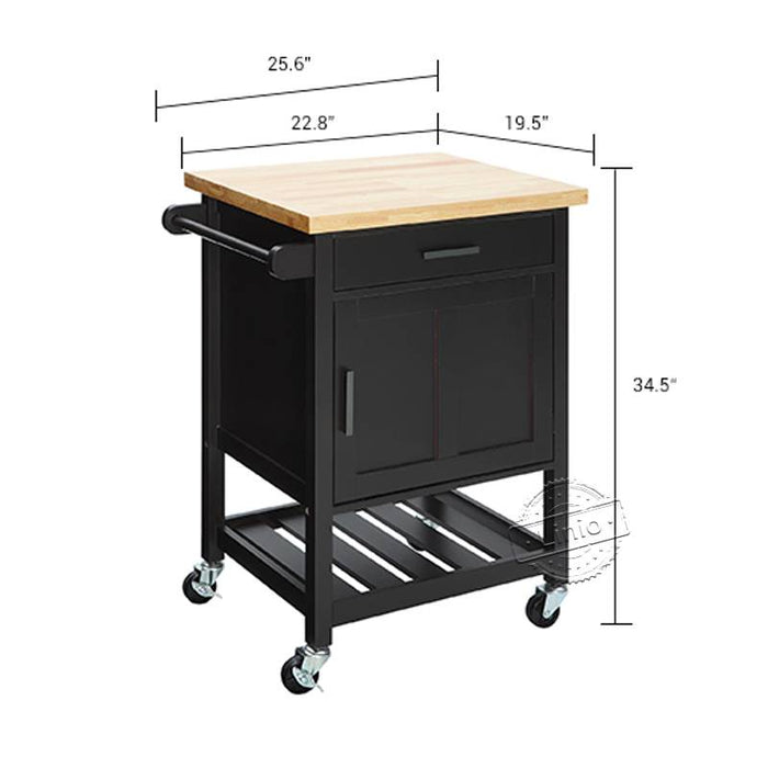 WOODEEM Black Rolling Kitchen Trolley Cart with Drawer Door Storage