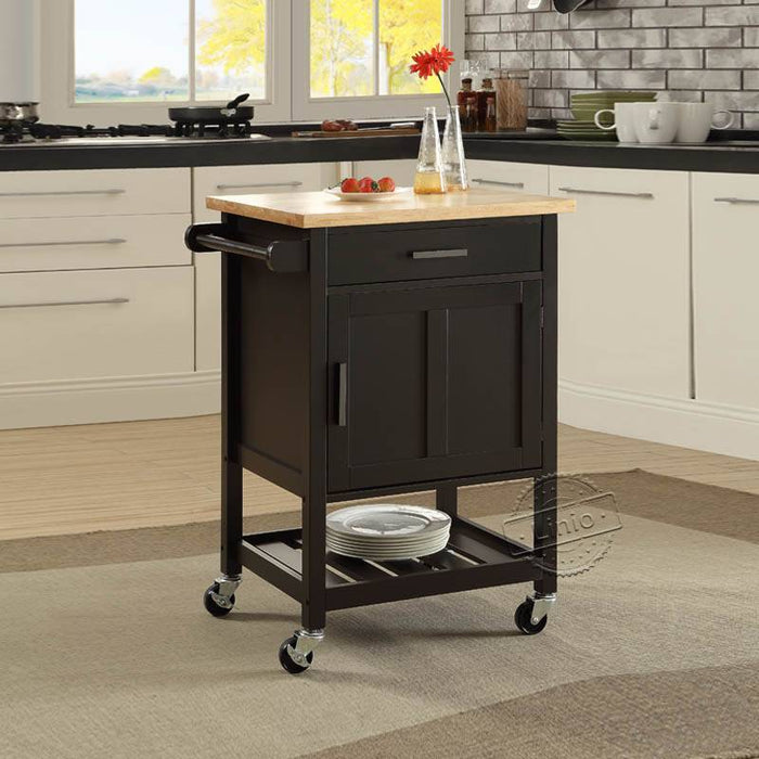 WOODEEM Black Rolling Kitchen Trolley Cart with Drawer Door Storage