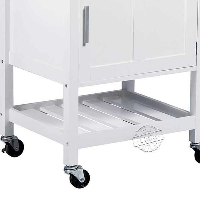 WOODEEM Rubber Wood Top White Small Rolling Kitchen Trolley Cart