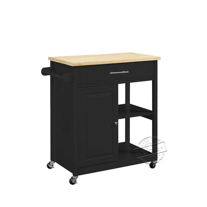 WOODEEM Black Microwave Kitchen Island Cart with Solid Wood Top