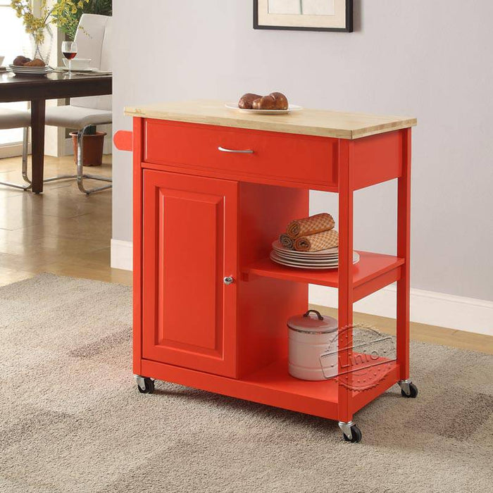 WOODEEM Red Microwave Kitchen Island Cart with Solid Wood Top