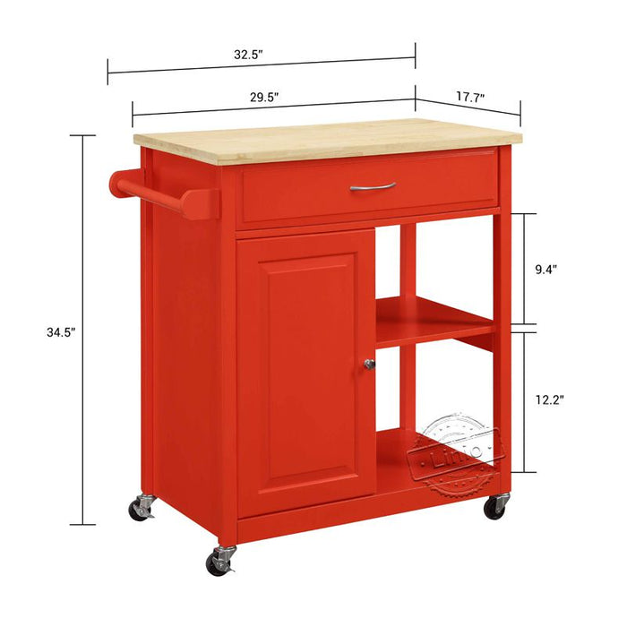 WOODEEM Red Microwave Kitchen Island Cart with Solid Wood Top