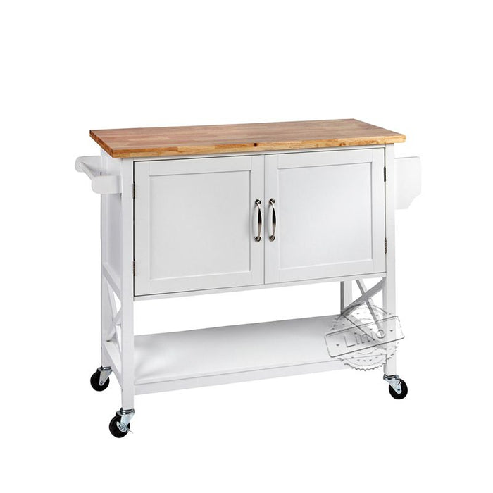 WOODEEM Rolling Island Kitchen Trolley Cart with Rubber Wood Top