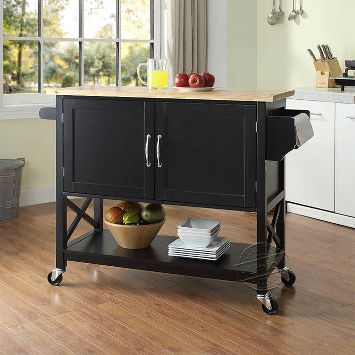 WOODEEM Rolling Island Kitchen Trolley Cart with Rubber Wood Top