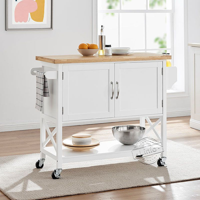 WOODEEM Rolling Island Kitchen Trolley Cart with Rubber Wood Top