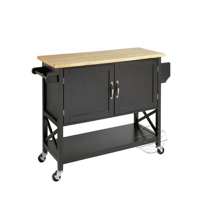 WOODEEM Rolling Island Kitchen Trolley Cart with Rubber Wood Top