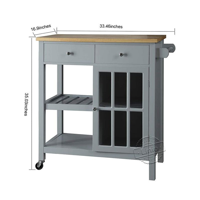 WOODEEM Rolling Kitchen Cart Island with Rubberwood Top, Multi-Function Kitchen Carts with Storage and Drawers