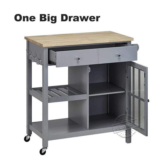 WOODEEM Rolling Kitchen Cart Island with Rubberwood Top, Multi-Function Kitchen Carts with Storage and Drawers