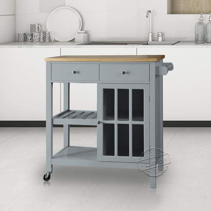 WOODEEM Rolling Kitchen Cart Island with Rubberwood Top, Multi-Function Kitchen Carts with Storage and Drawers