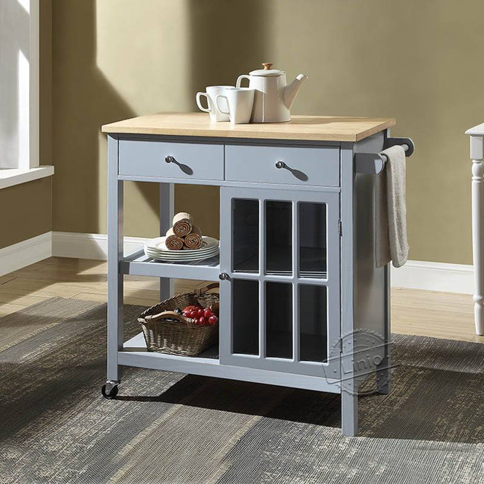 WOODEEM Rolling Kitchen Cart Island with Rubberwood Top, Multi-Function Kitchen Carts with Storage and Drawers