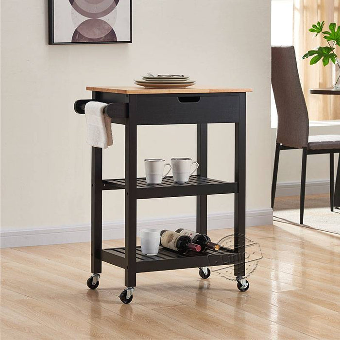 conifferism Black Rolling Kitchen Islands Cart on Wheels Microwave Toaster Oven Stand for Dining Rooms and Kitchen Room