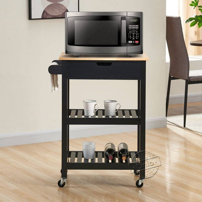 conifferism Black Rolling Kitchen Islands Cart on Wheels Microwave Toaster Oven Stand for Dining Rooms and Kitchen Room